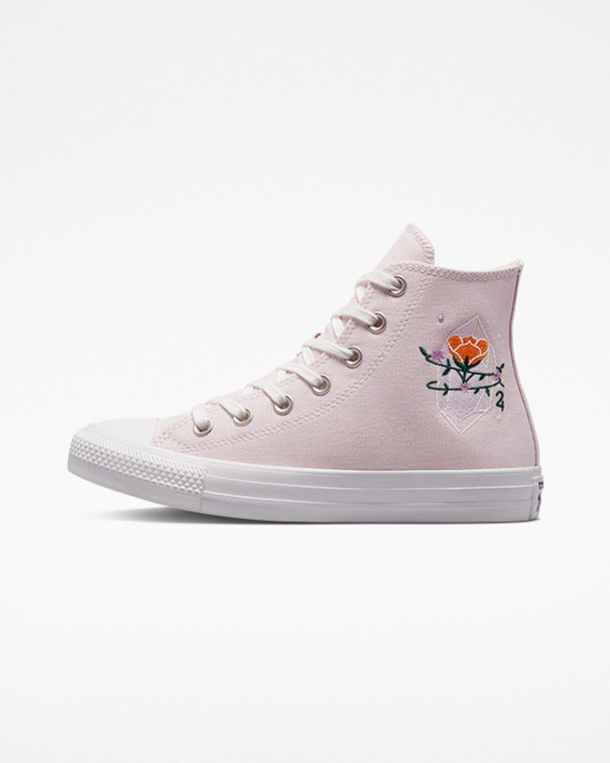 Tenis Converse Chuck Taylor All Star Embroidered Crystals Cano Alto Feminino Rosa Branco | PT Q049871